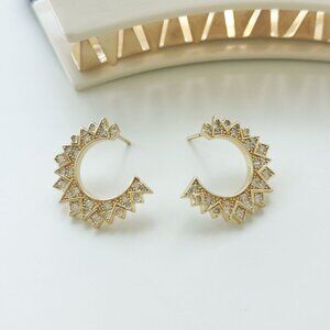 Alicia Bonnie Sunburst Gold White Crystal Stud Earrings